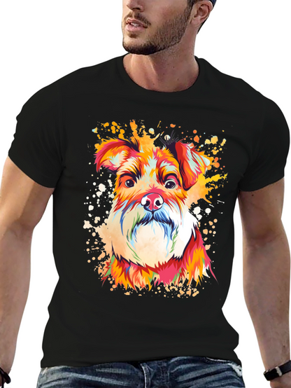 Camiseta Negra con Diseño de Perro Schnauzer Artístico