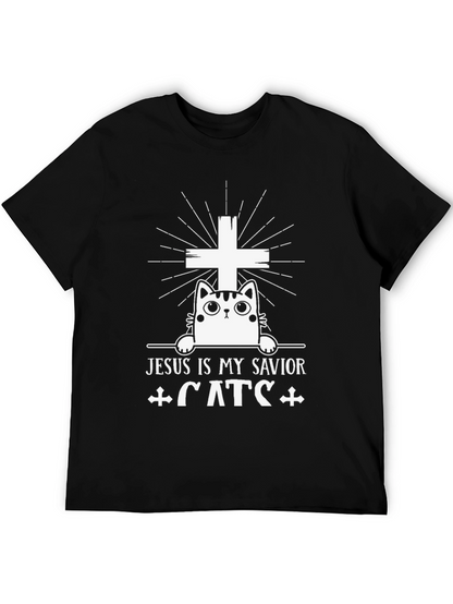 Camiseta Negra Jesús es mi Salvador Gatos