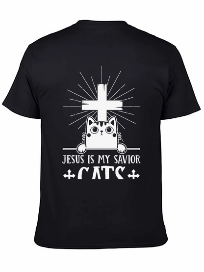 Camiseta Negra Jesús es mi Salvador Gatos