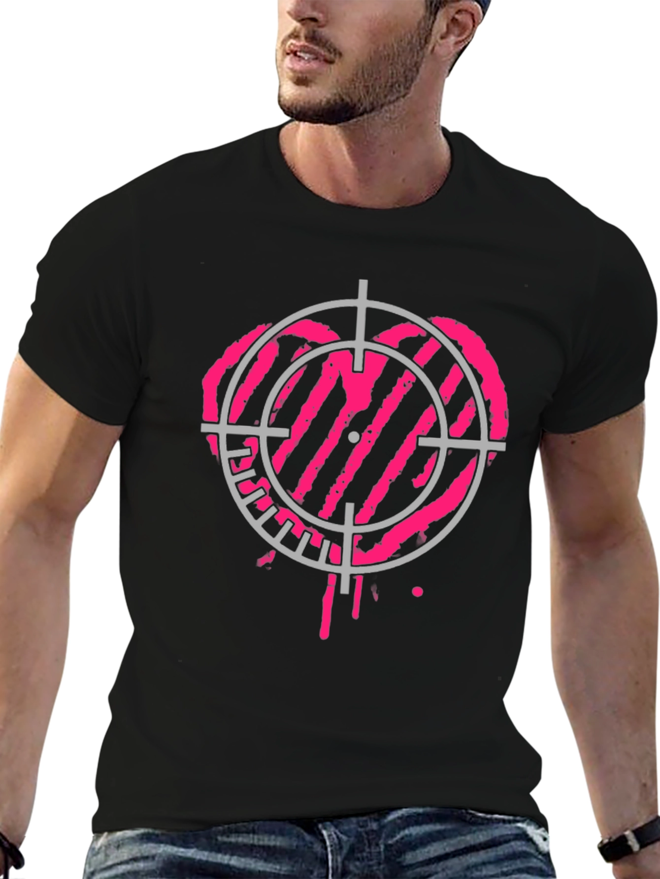 Camiseta Negra con Diana Corazón Rosa