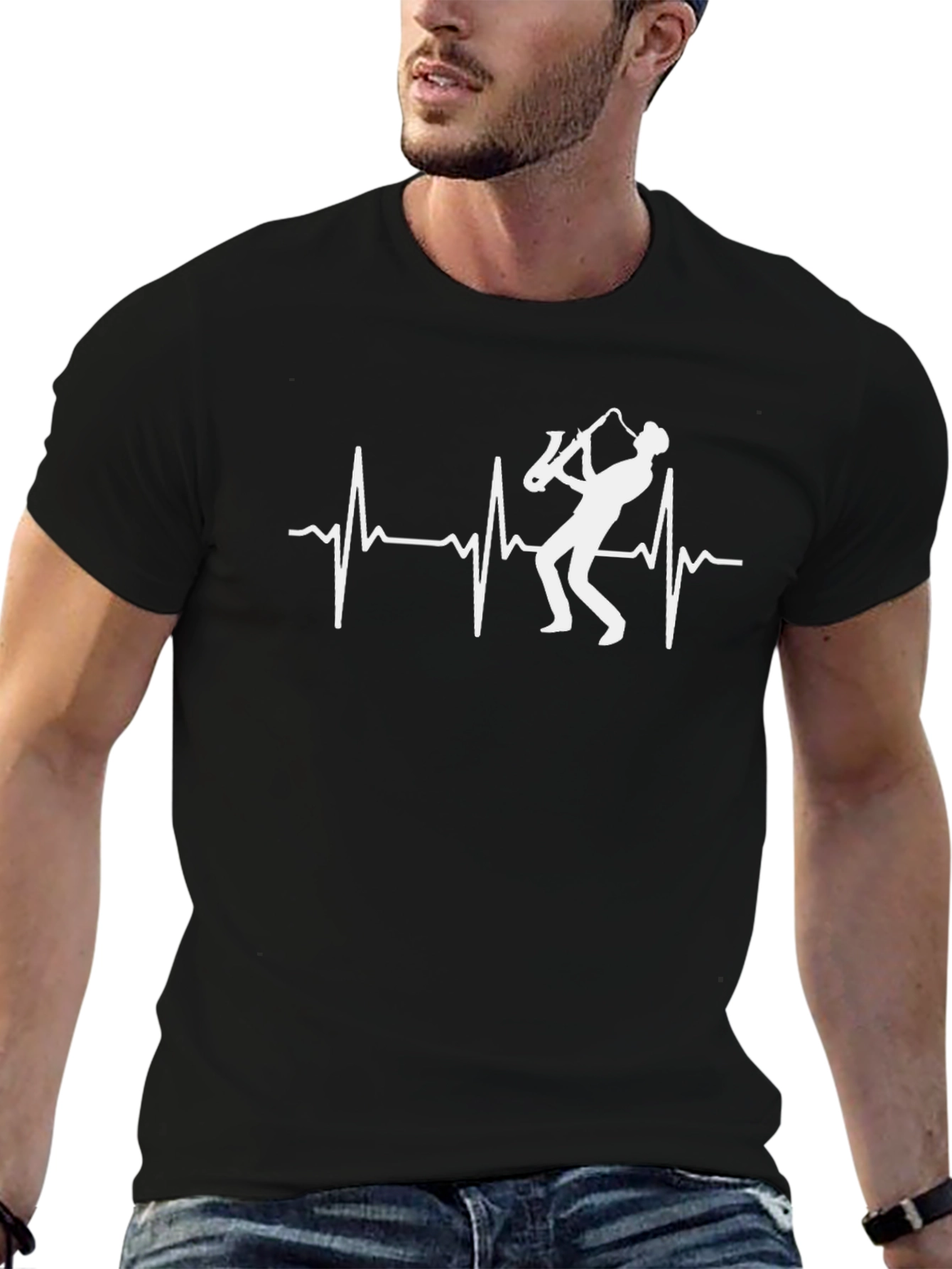 Camiseta Negra Saxofón Pulso Vital