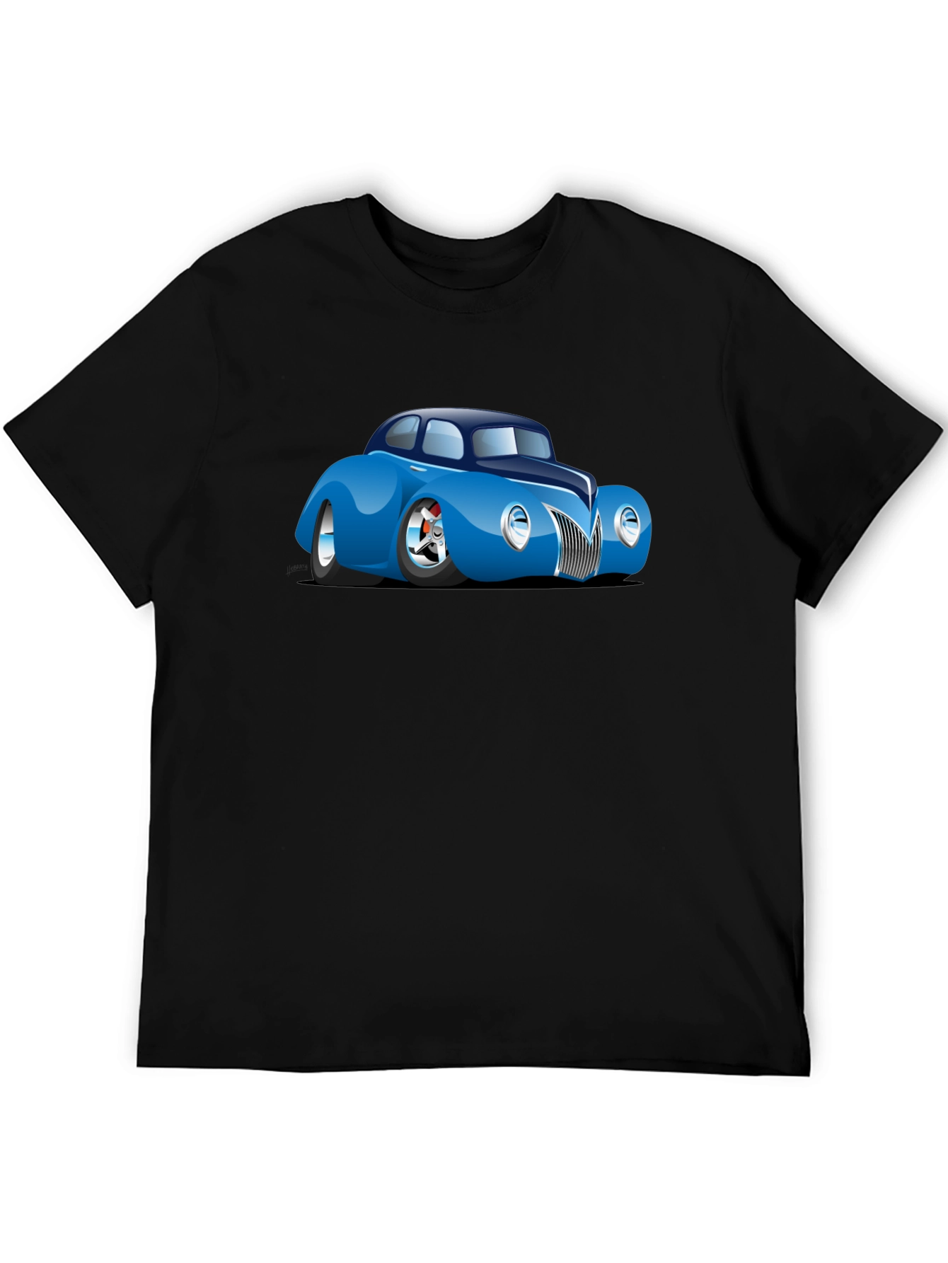 Camiseta Negra con Coche Clásico Azul