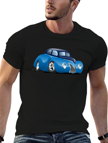 Camiseta Negra con Coche Clásico Azul