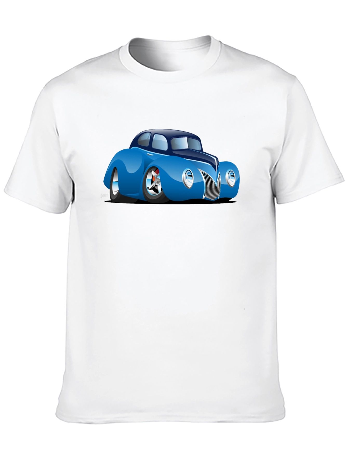 Camiseta Negra con Coche Clásico Azul