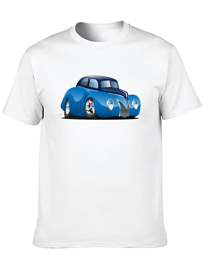 Camiseta Negra con Coche Clásico Azul