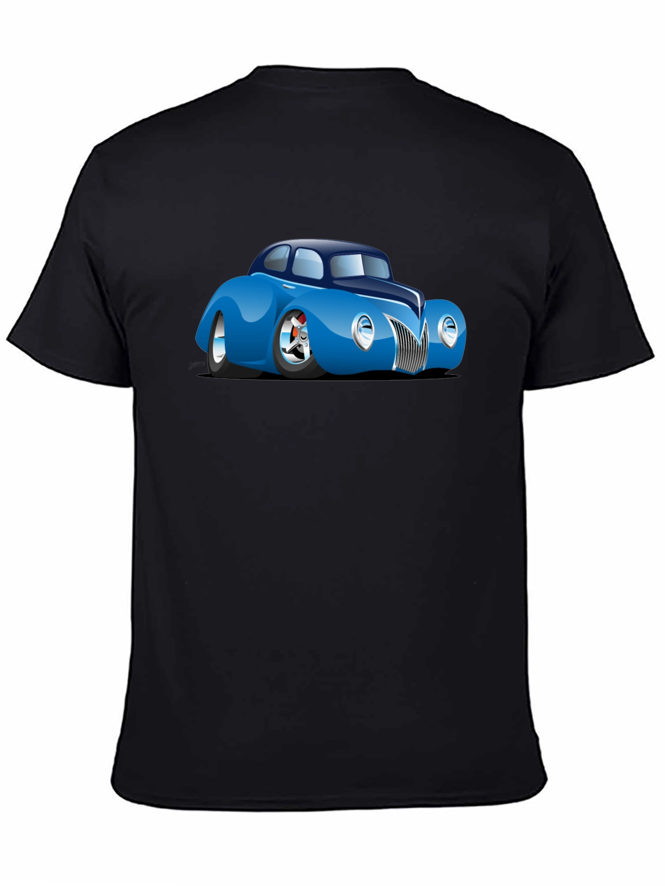Camiseta Negra con Coche Clásico Azul