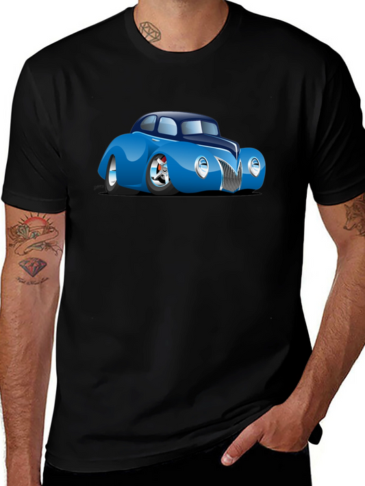 Camiseta Negra con Coche Clásico Azul