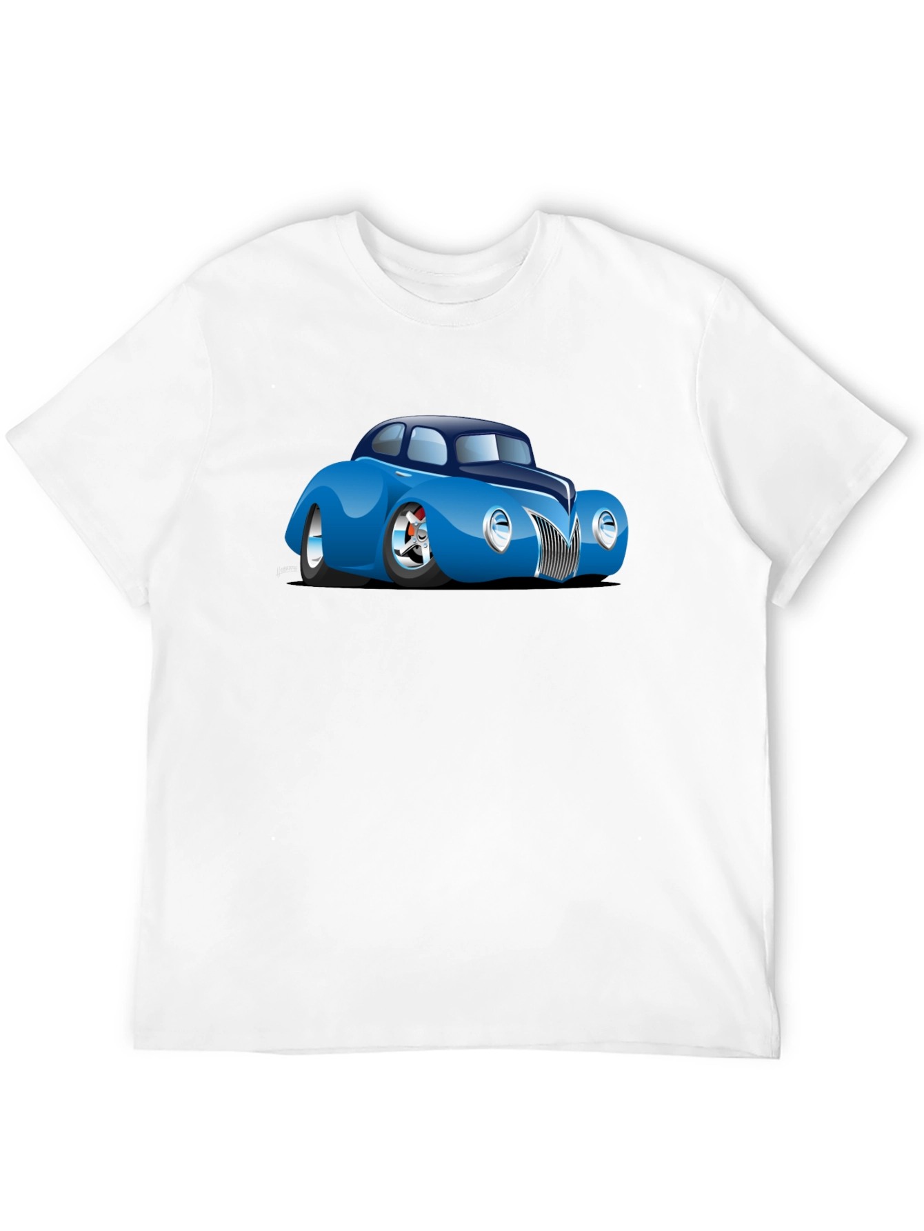 Camiseta Negra con Coche Clásico Azul