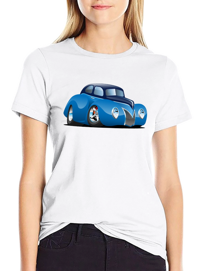 Camiseta Negra con Coche Clásico Azul