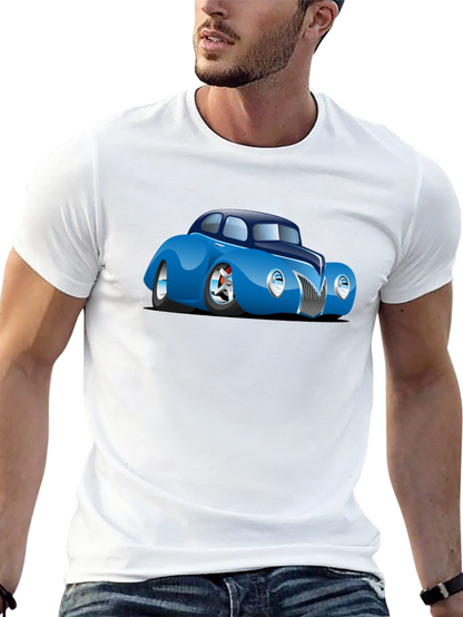 Camiseta Negra con Coche Clásico Azul