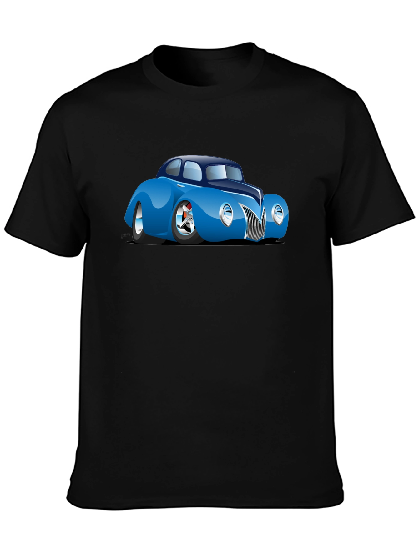 Camiseta Negra con Coche Clásico Azul