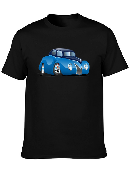 Camiseta Negra con Coche Clásico Azul