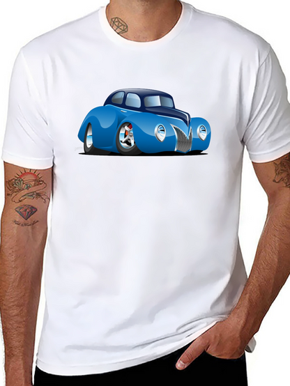 Camiseta Negra con Coche Clásico Azul