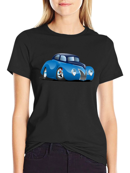 Camiseta Negra con Coche Clásico Azul