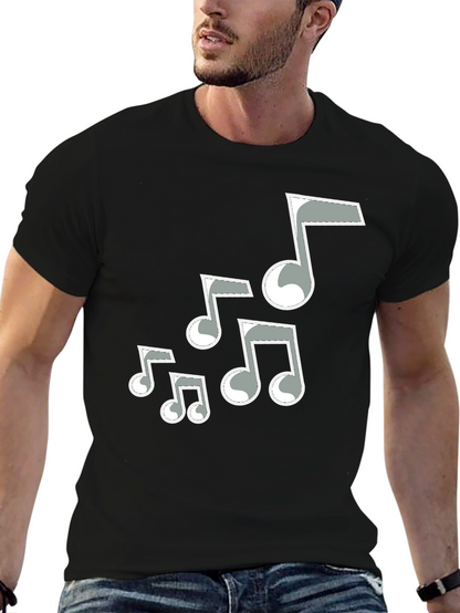Camiseta Negra Hombre con Notas Musicales Grises