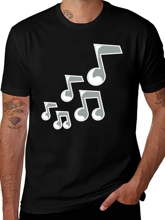 Camiseta Negra Hombre con Notas Musicales Grises
