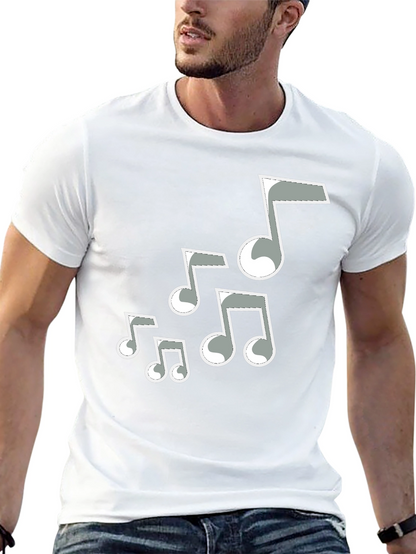 Camiseta Negra Hombre con Notas Musicales Grises