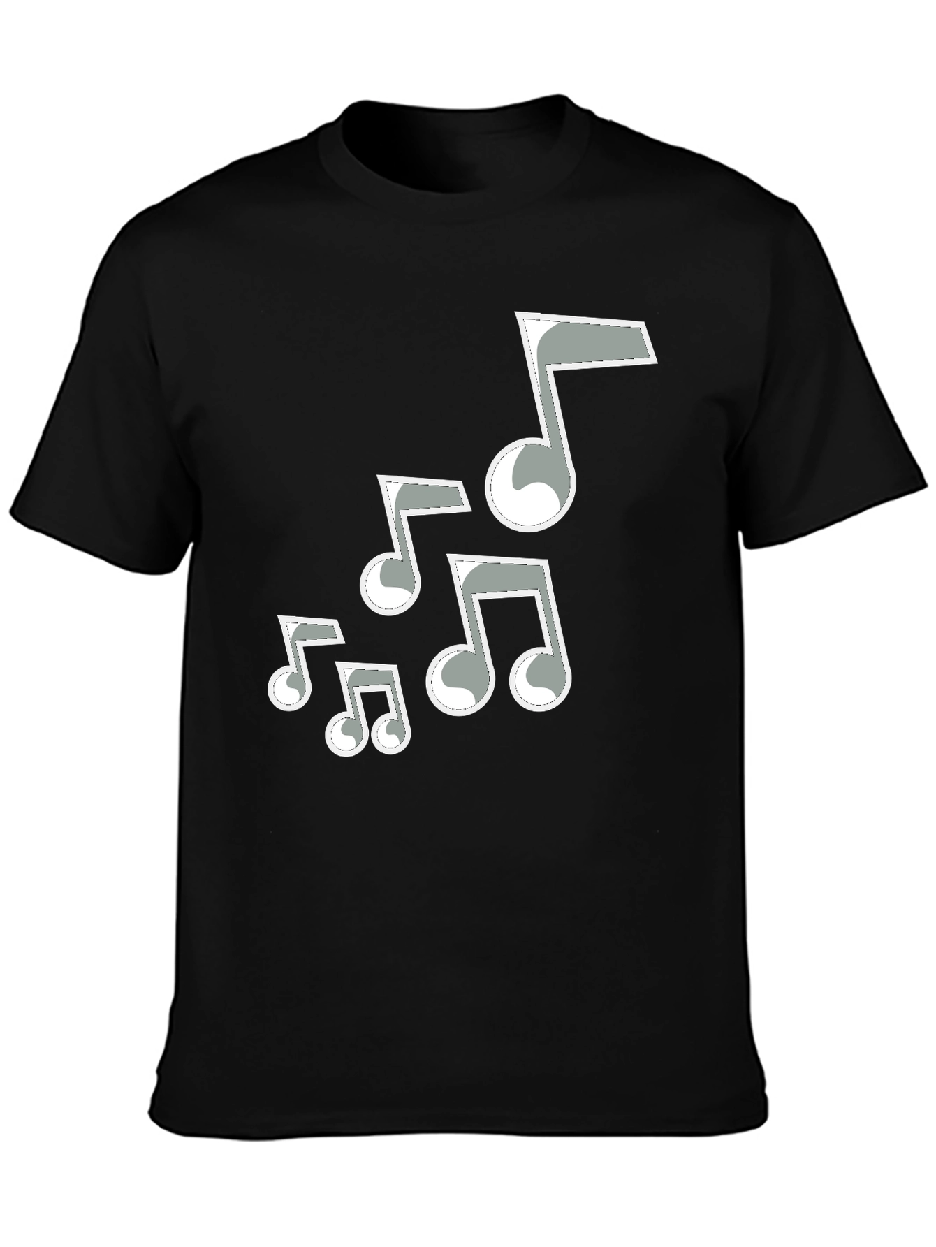 Camiseta Negra Hombre con Notas Musicales Grises