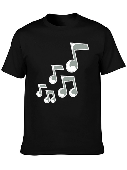 Camiseta Negra Hombre con Notas Musicales Grises