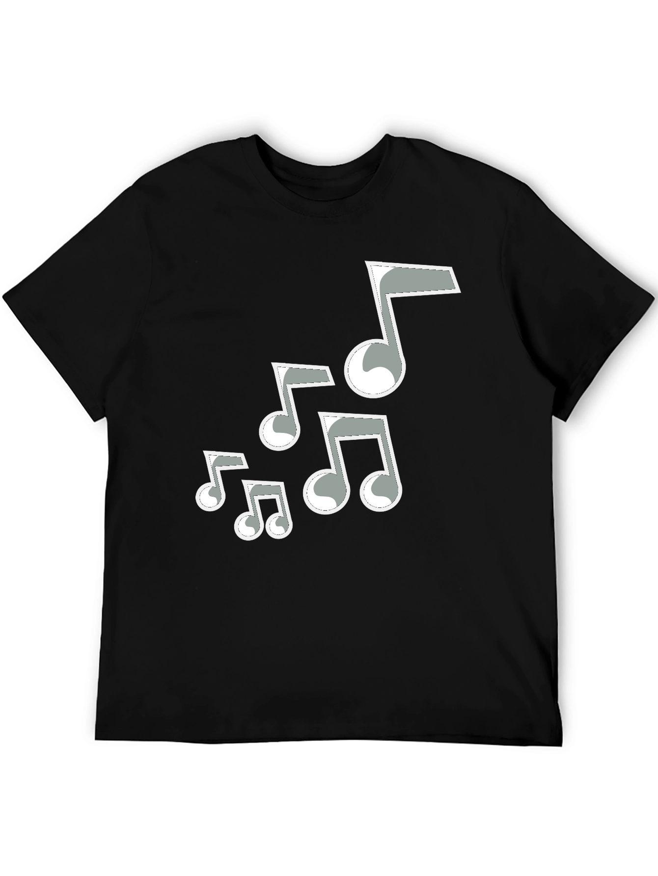 Camiseta Negra Hombre con Notas Musicales Grises