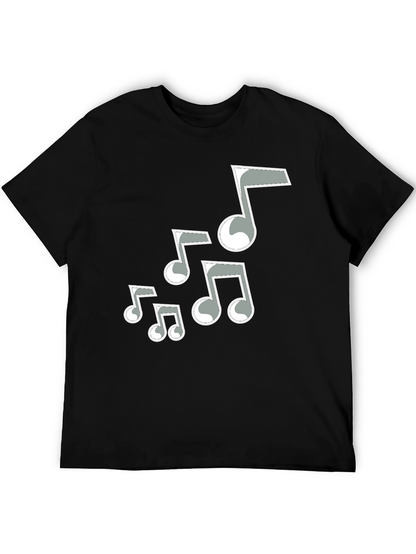 Camiseta Negra Hombre con Notas Musicales Grises