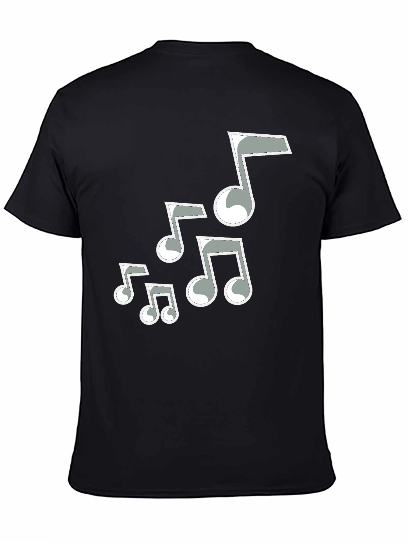 Camiseta Negra Hombre con Notas Musicales Grises