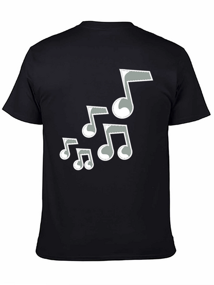 Camiseta Negra Hombre con Notas Musicales Grises