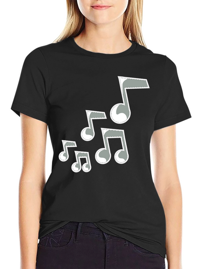 Camiseta Negra Hombre con Notas Musicales Grises