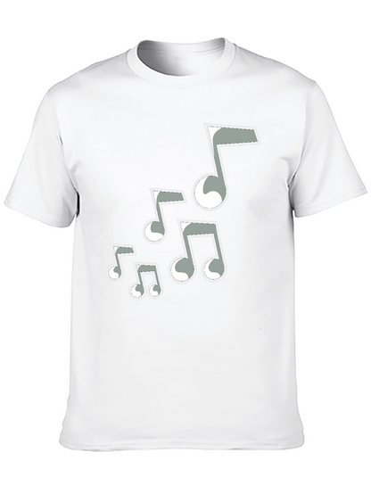Camiseta Negra Hombre con Notas Musicales Grises