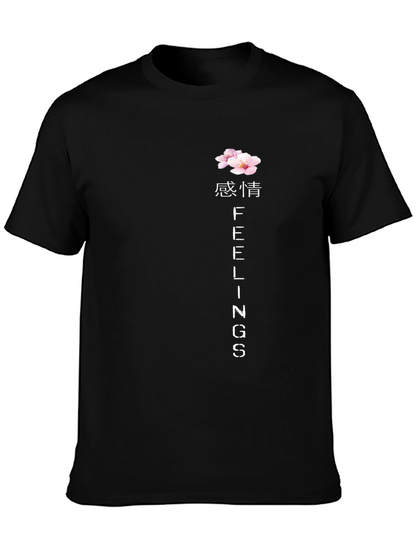 Camiseta Negra Sentimientos Estilo Japonés