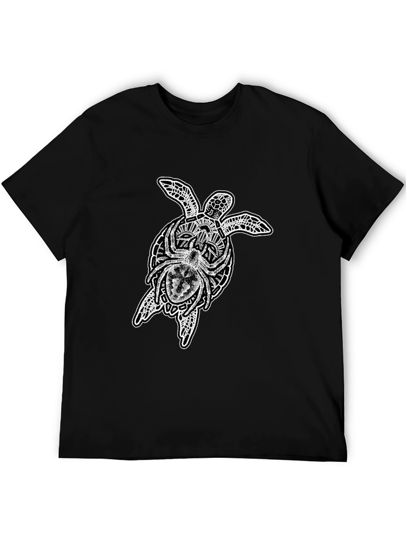 Camiseta Negra Hombre: Tortuga Tribal y Araña