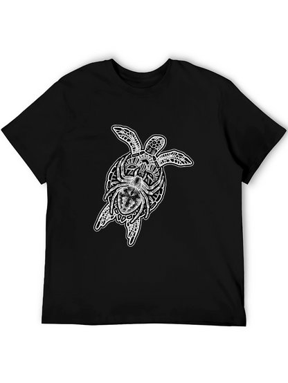 Camiseta Negra Hombre: Tortuga Tribal y Araña