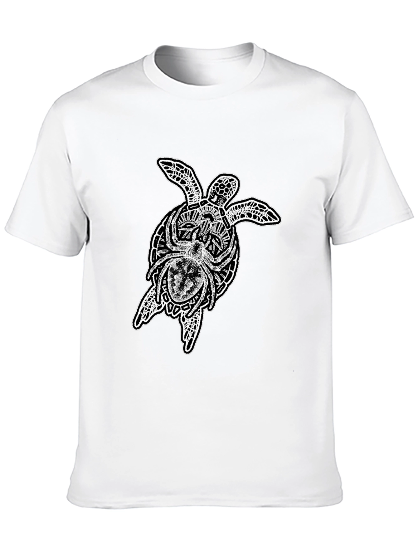 Camiseta Negra Hombre: Tortuga Tribal y Araña