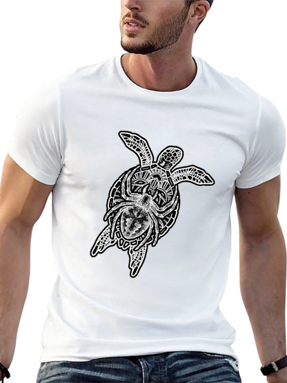 Camiseta Negra Hombre: Tortuga Tribal y Araña