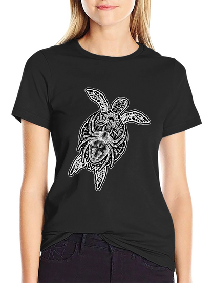 Camiseta Negra Hombre: Tortuga Tribal y Araña