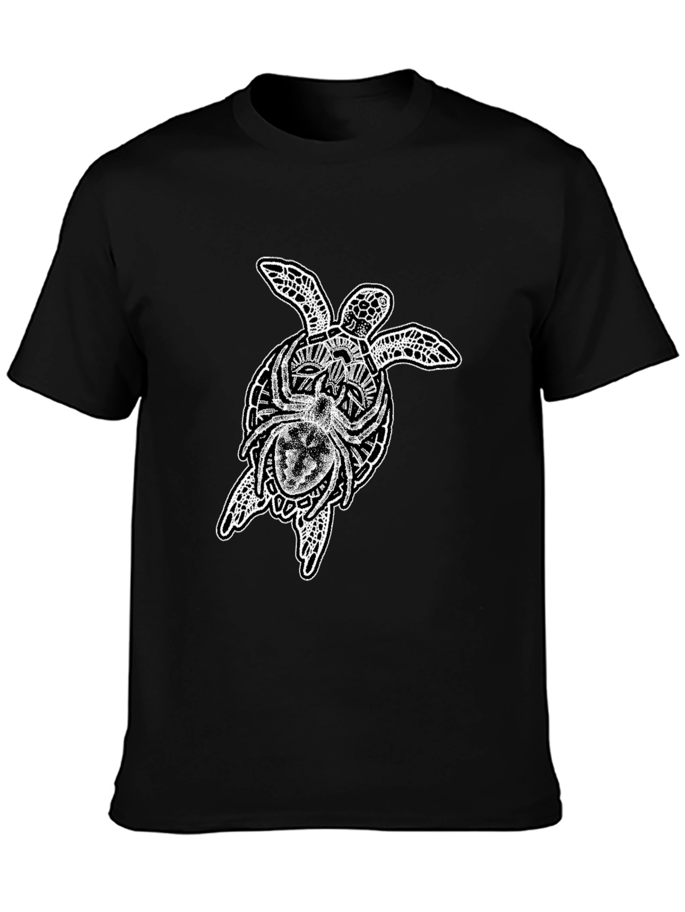 Camiseta Negra Hombre: Tortuga Tribal y Araña