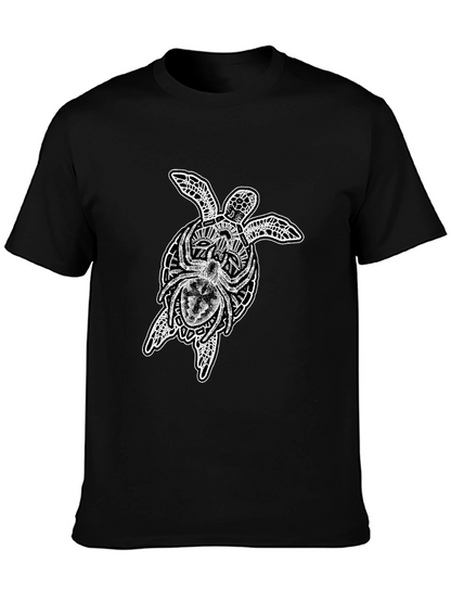Camiseta Negra Hombre: Tortuga Tribal y Araña