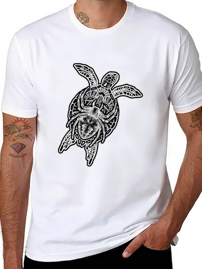 Camiseta Negra Hombre: Tortuga Tribal y Araña