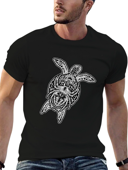 Camiseta Negra Hombre: Tortuga Tribal y Araña