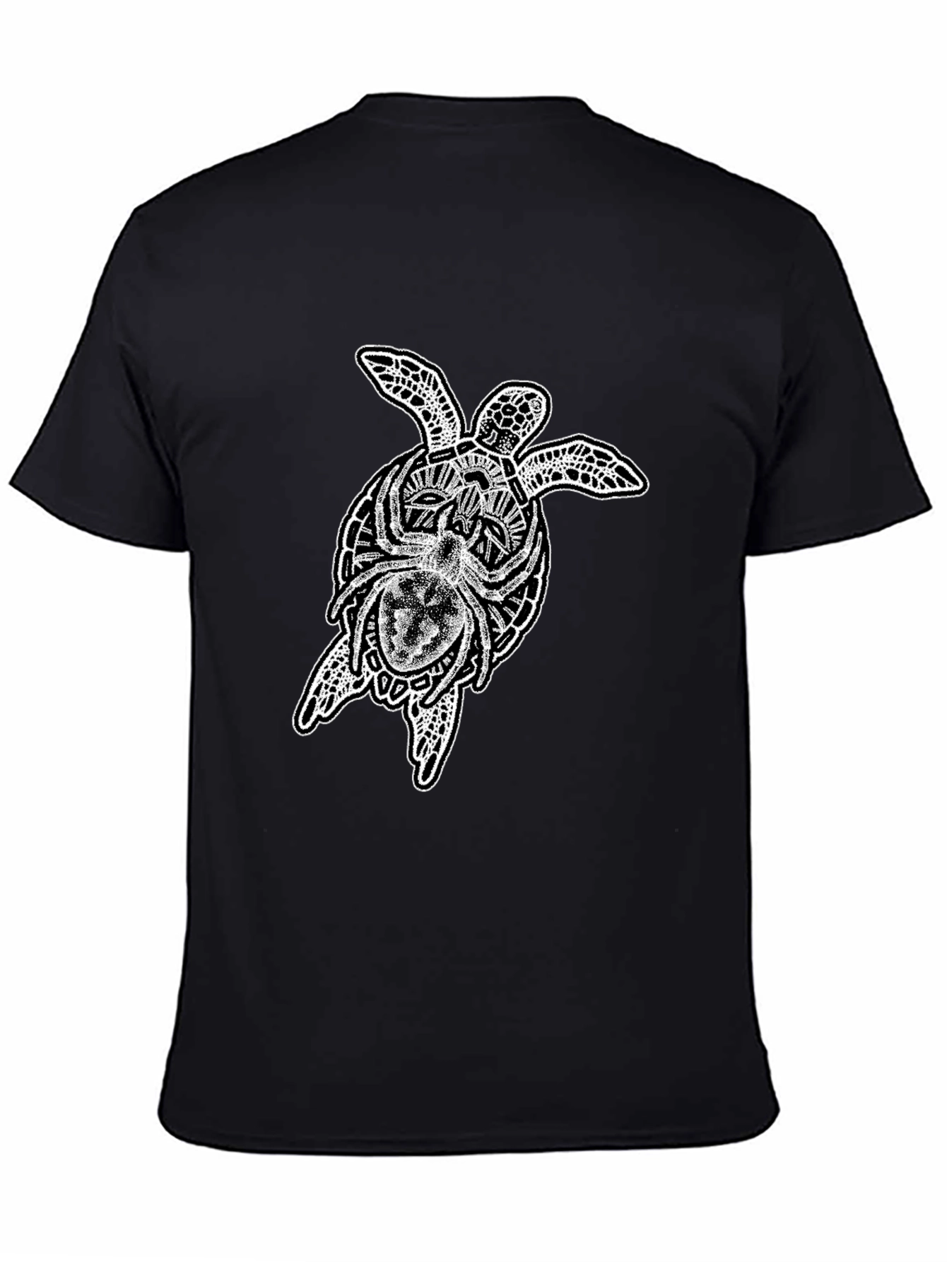 Camiseta Negra Hombre: Tortuga Tribal y Araña