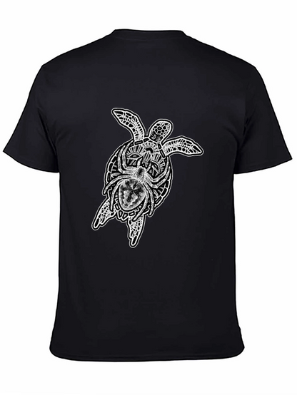 Camiseta Negra Hombre: Tortuga Tribal y Araña