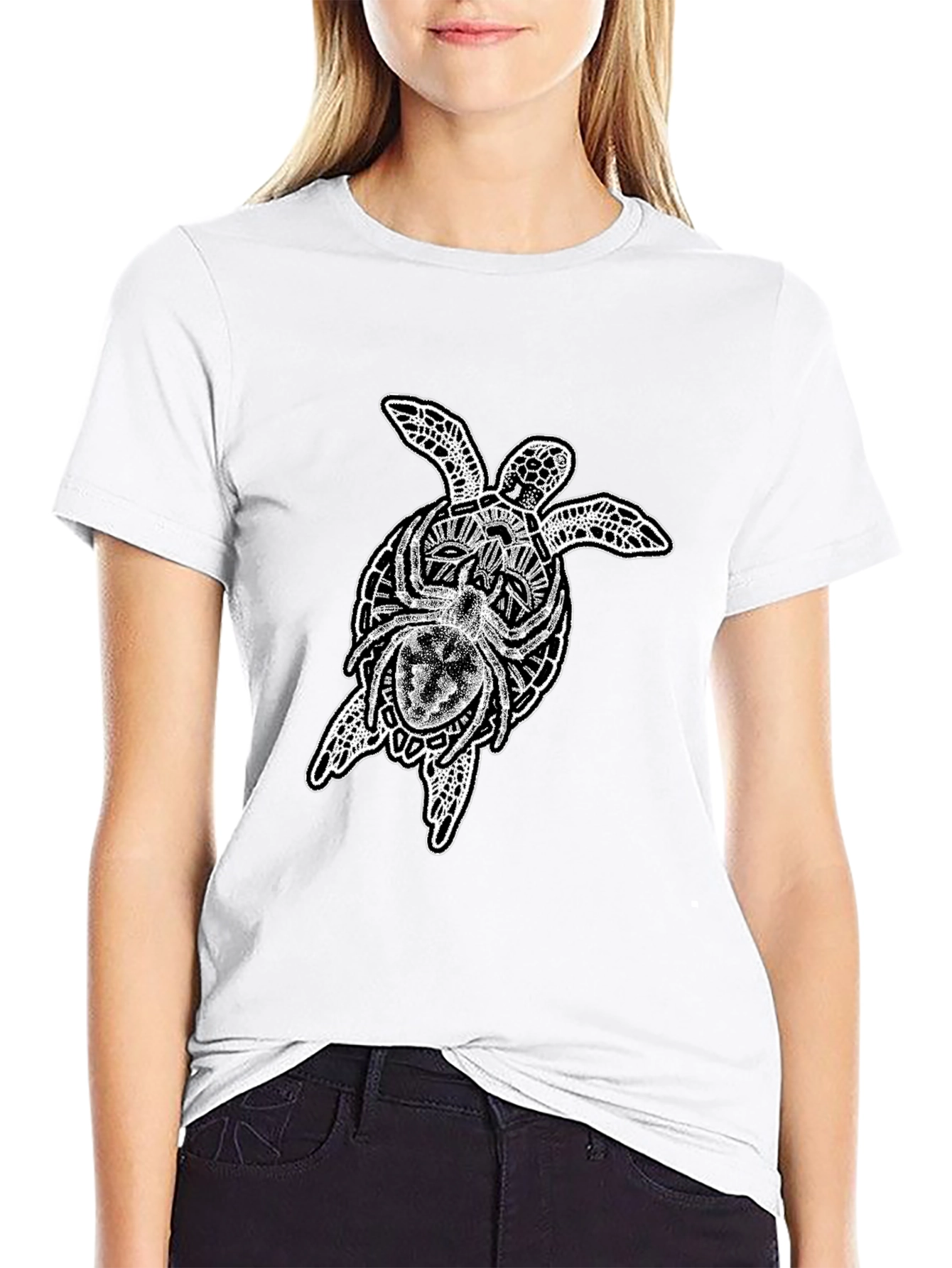 Camiseta Negra Hombre: Tortuga Tribal y Araña