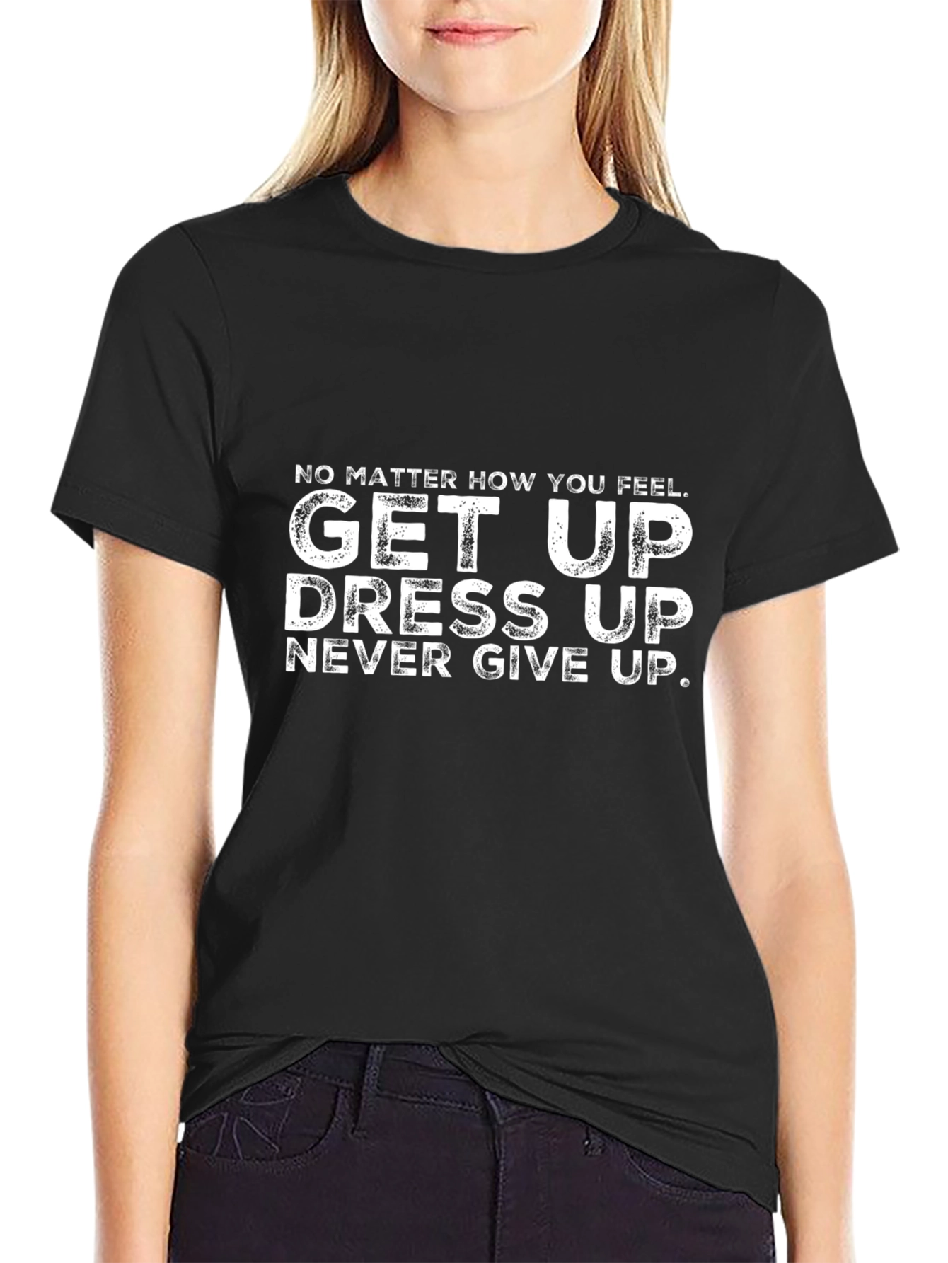 Camiseta Motivacional Negra: ¡Levántate Vístete No te Rindas!