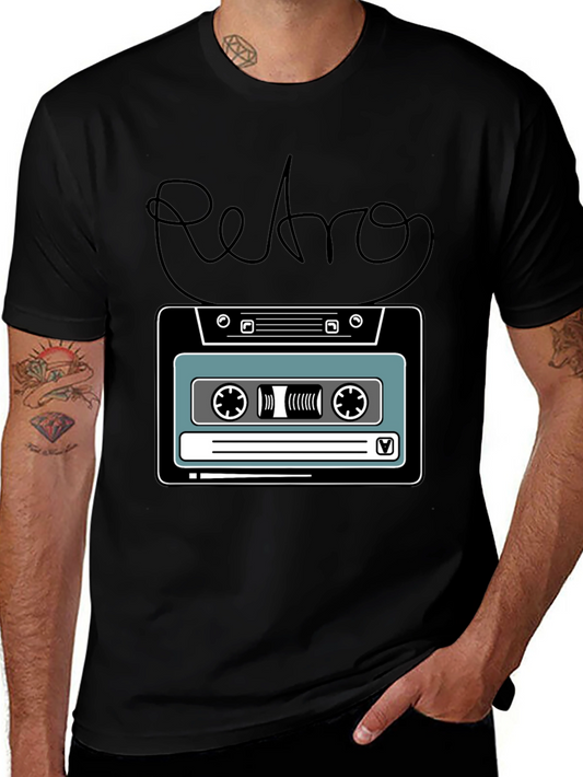 Camiseta Negra Retro con Diseño de Cassette