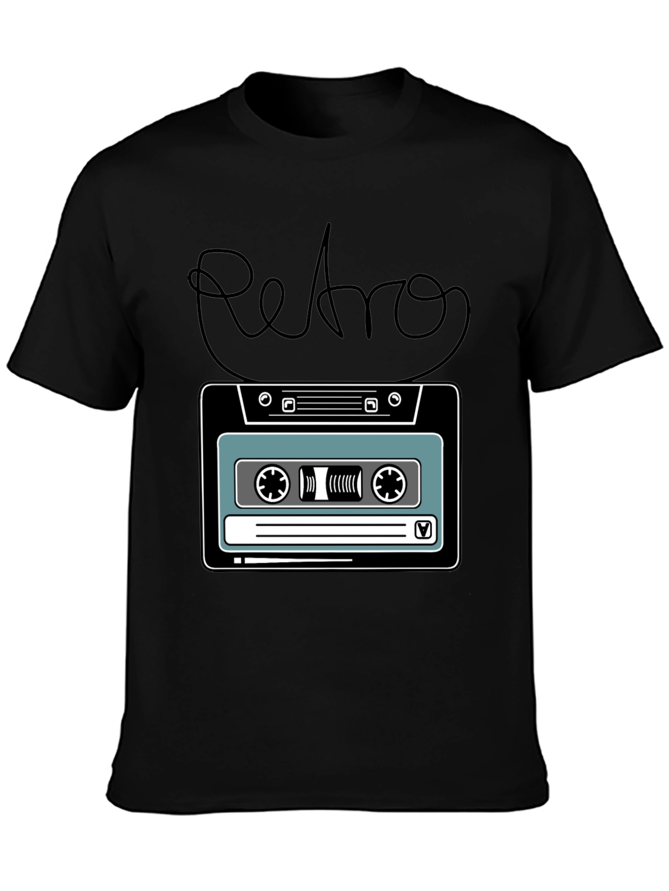 Camiseta Negra Retro con Diseño de Cassette