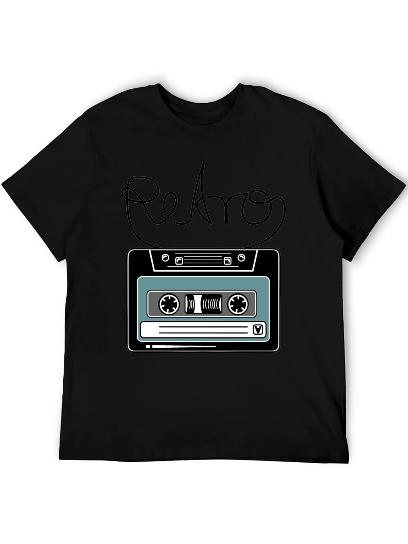 Camiseta Negra Retro con Diseño de Cassette