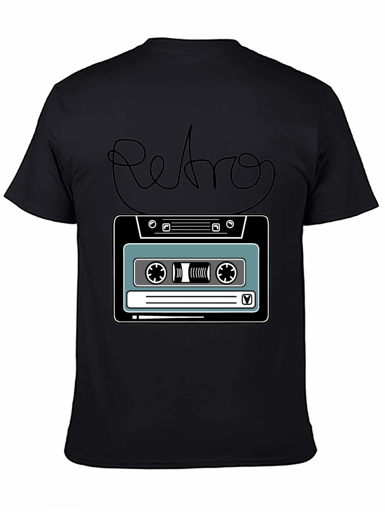 Camiseta Negra Retro con Diseño de Cassette