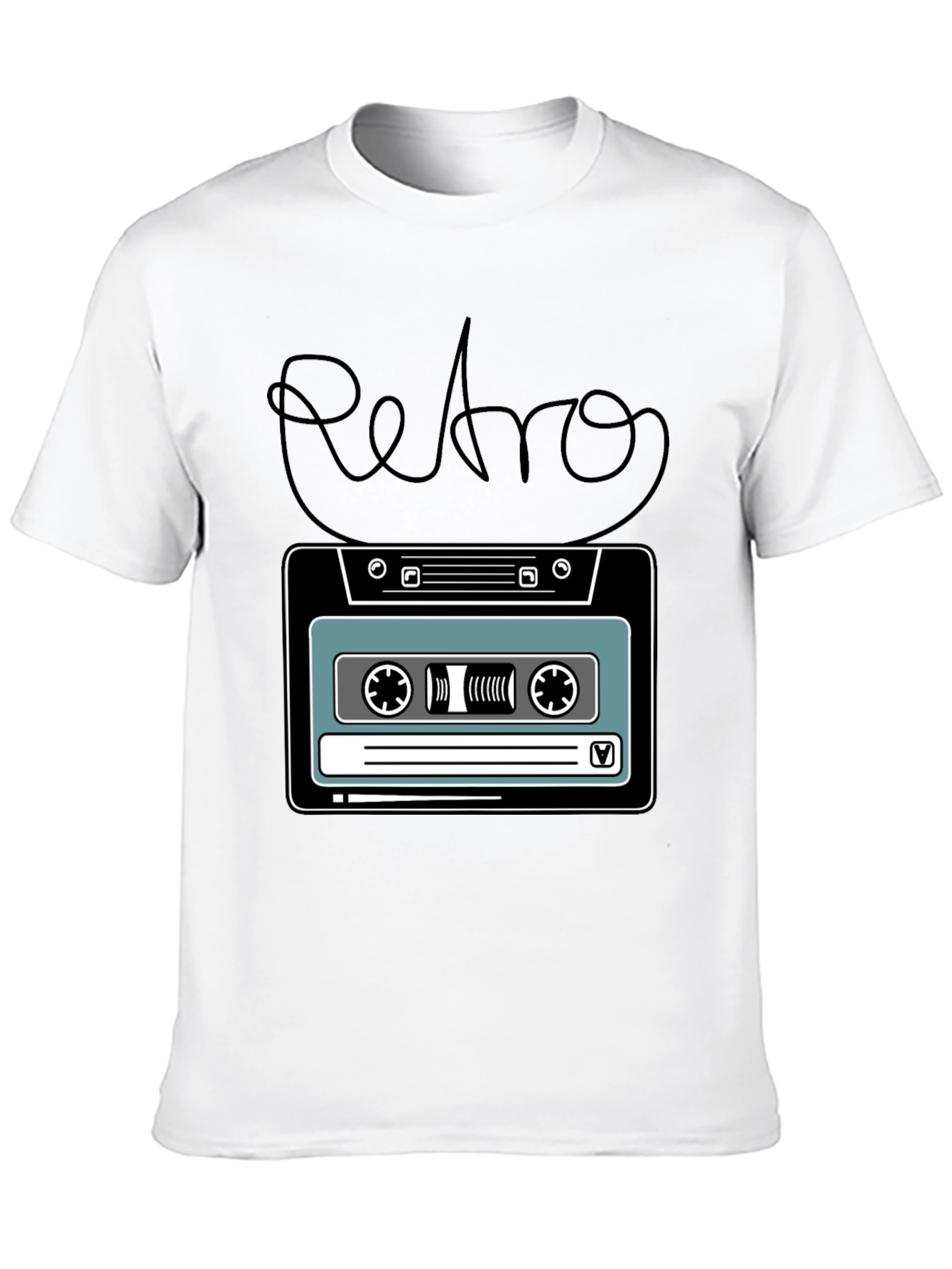 Camiseta Negra Retro con Diseño de Cassette