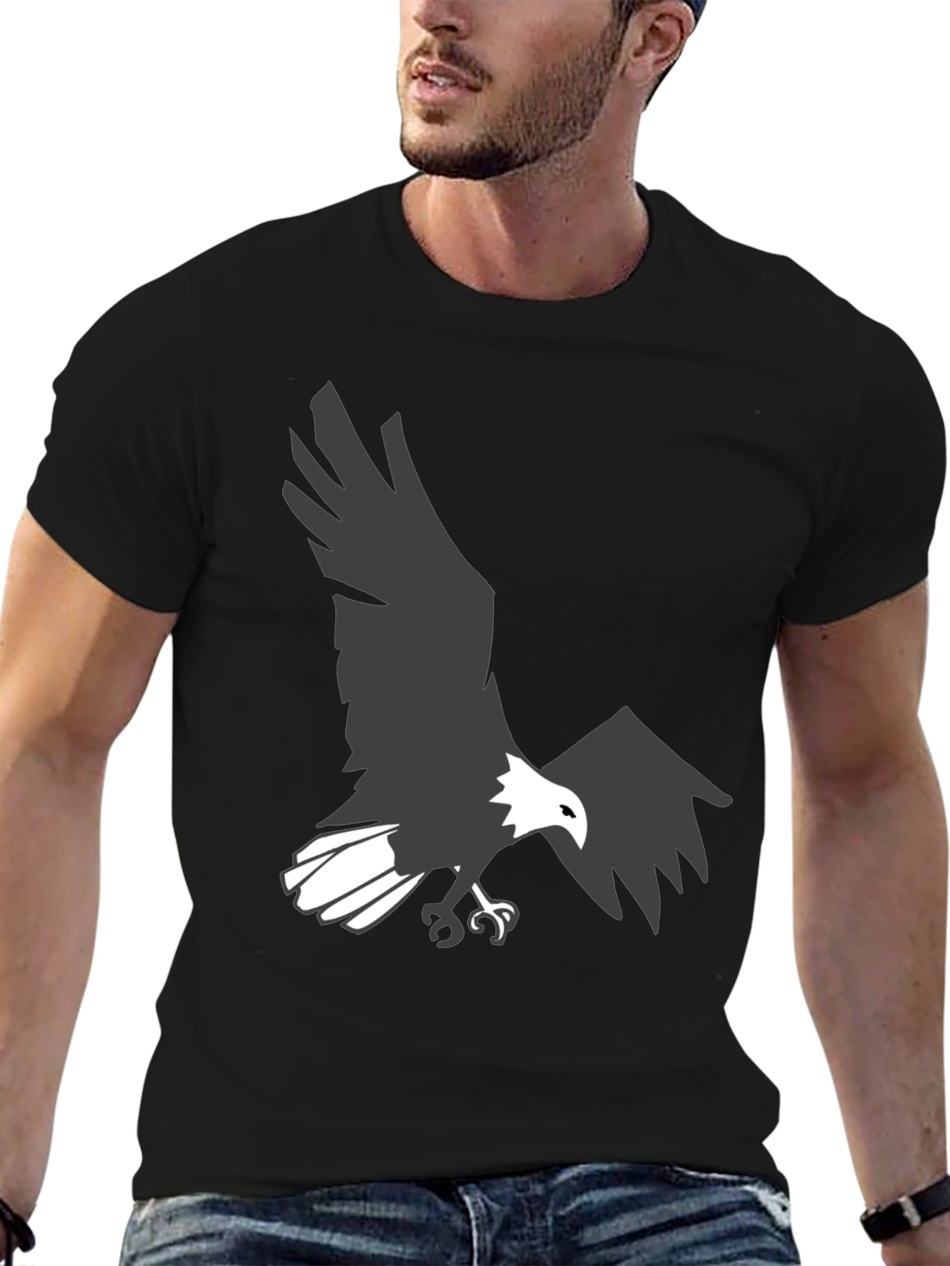 Camiseta Negra con Águila Imponente para Hombre
