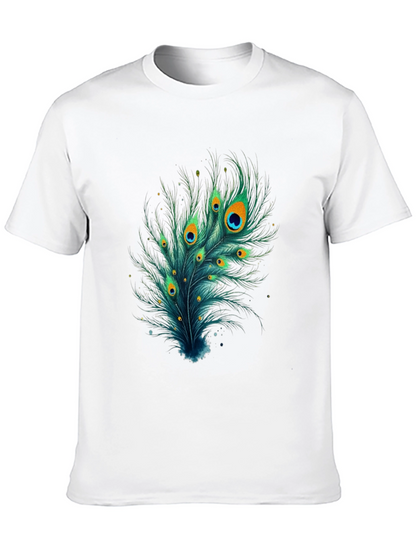 Camiseta Negra con Diseño de Pluma de Pavo Real